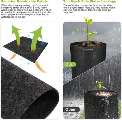 3 Gallon 5 Pack Grow Bags, Heavy Duty Nonwoven Aeration Fabric Plant Grow Pots for Vegetables