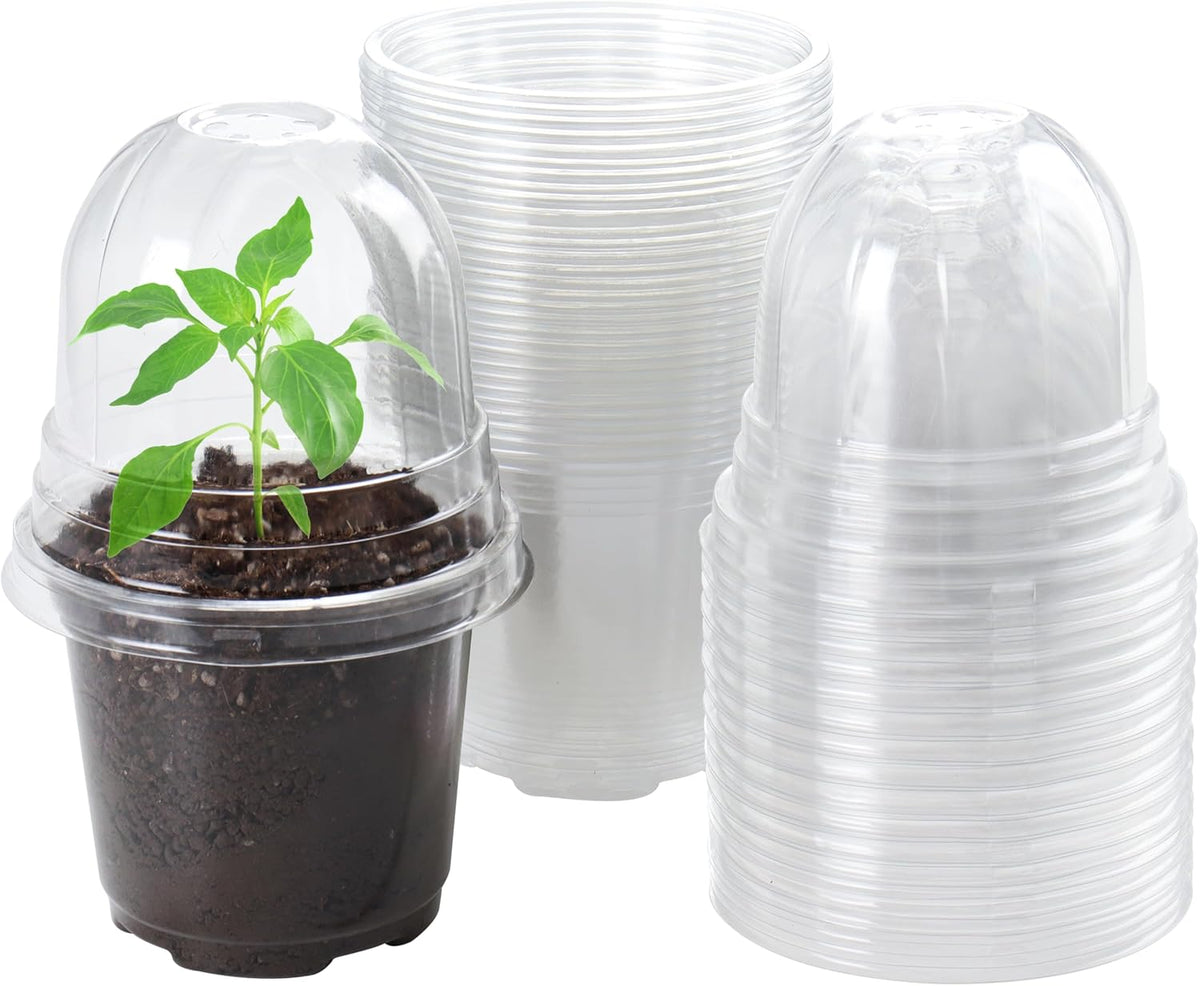 30 Packs 4 Inch Reinforced Clear Nursery Pots with Humidity Dome, Transparent Variety Pack Plastic