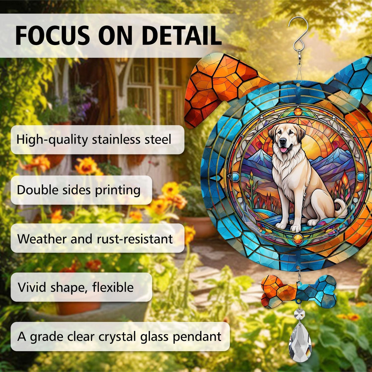 Anatolian Shepherd Dog Ears Wind Spinner, Anatolian Shepherd Wind Spinner Hanging for Yard and