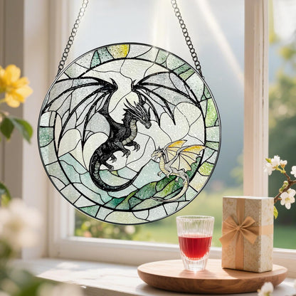 Stained Glass Window Hanging, Pauyadu 8 Inch Dragon Suncatcher Ornament, Stained Glass Suncatcher