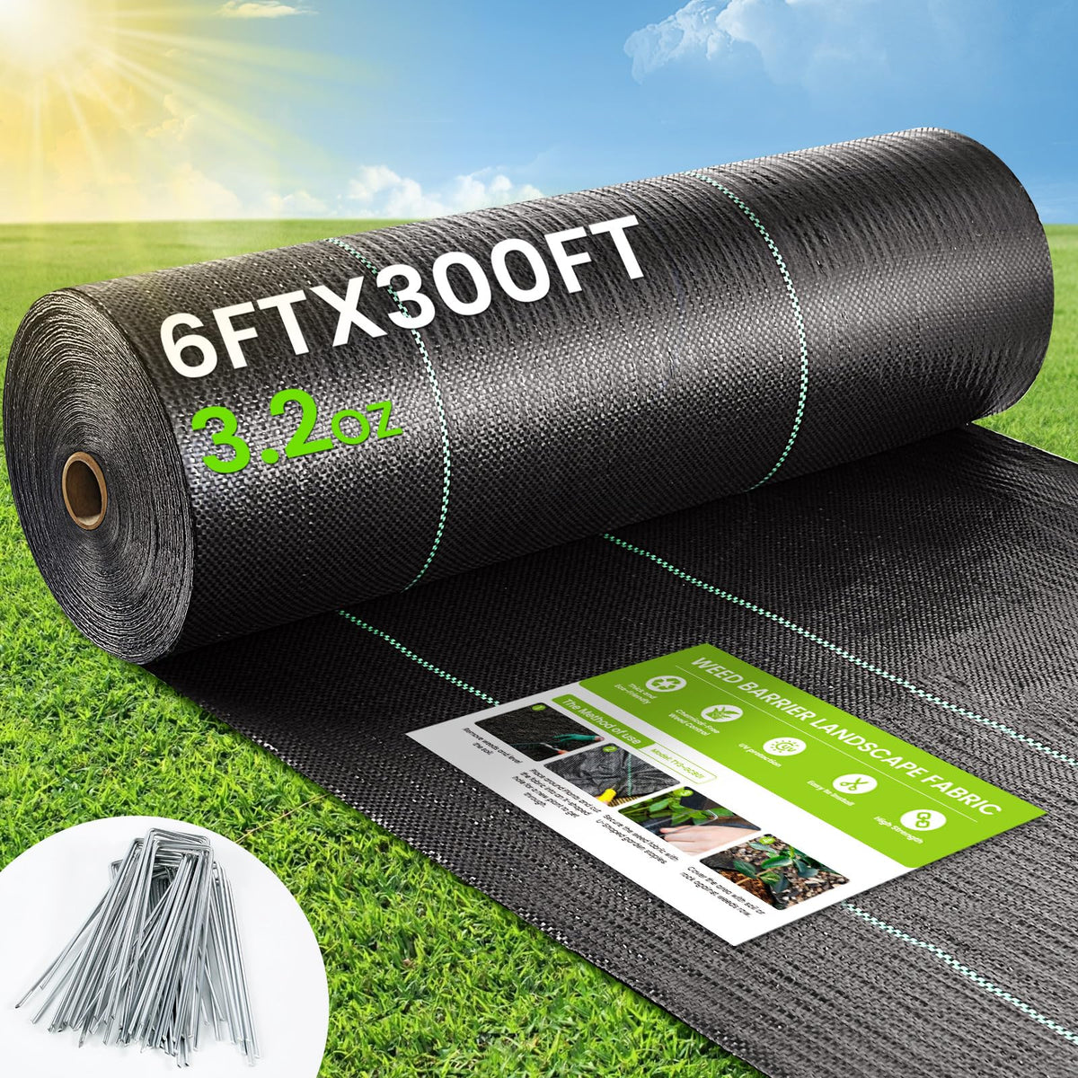 Weed Barrier Fabric, 6x300ft Landscape Fabric, 3.2oz Heavy Duty Durable Woven Geotextile Fabric