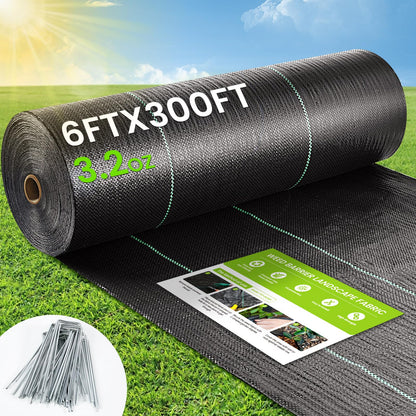 Weed Barrier Fabric, 6x300ft Landscape Fabric, 3.2oz Heavy Duty Durable Woven Geotextile Fabric