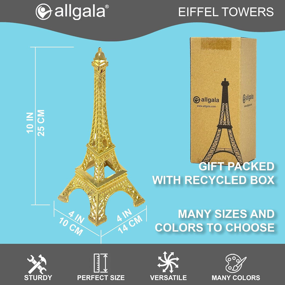 allgala Eiffel Tower Statue Decor Alloy Metal, and Size (10", Gold)
