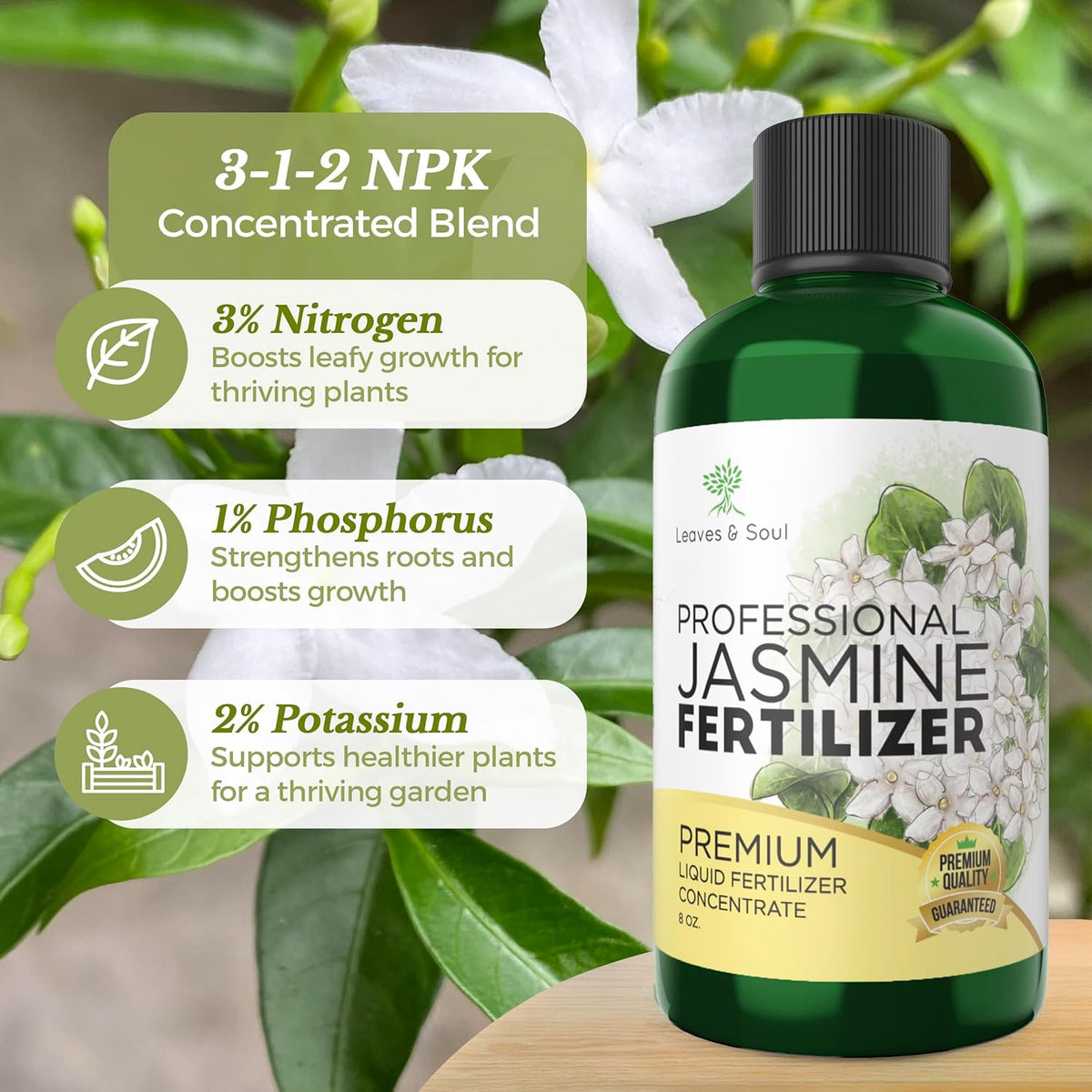 Professional Liquid Jasmine Fertilizer | 3-1-2 Concentrate for Plants and Flowers | Multi-Purpose