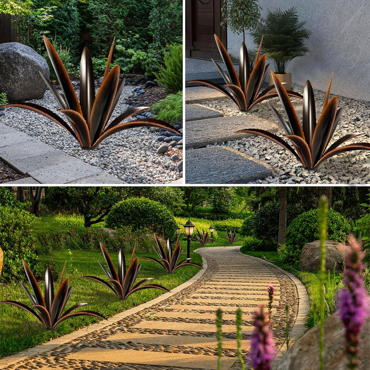 TOMBABY Enlarge Thickened Wind Resistant Metal Agave Garden Art Plant Country Garden Sculpture
