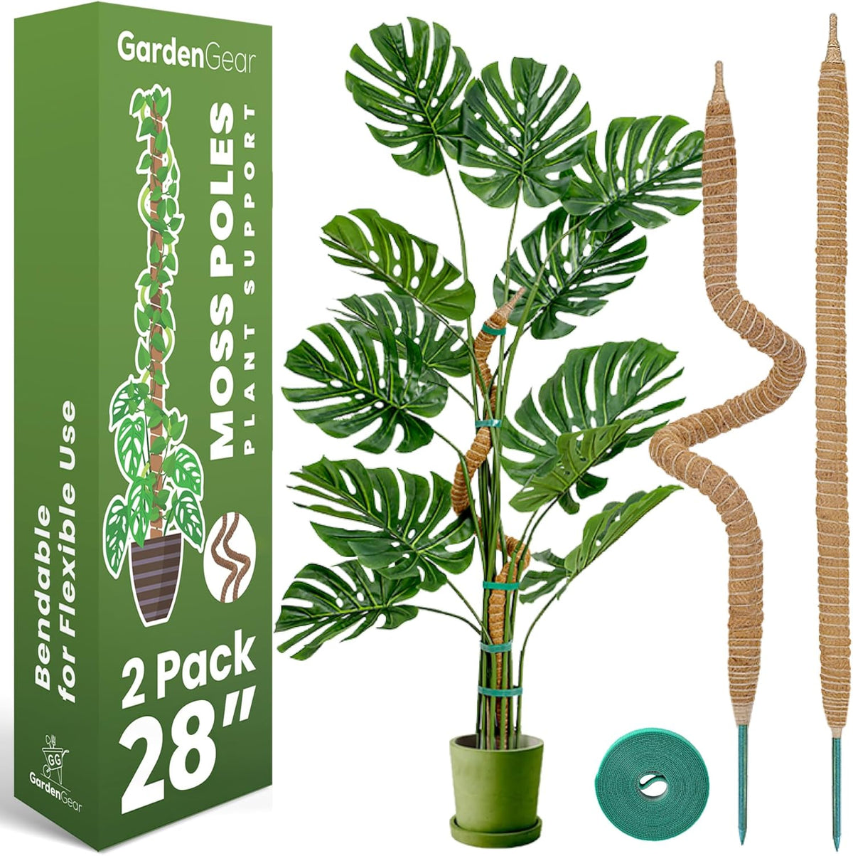 2 Pack 28 Inch Bendable Moss Pole Monstera Plant Support Stakes for Indoor Plants - Tall Moss Stick