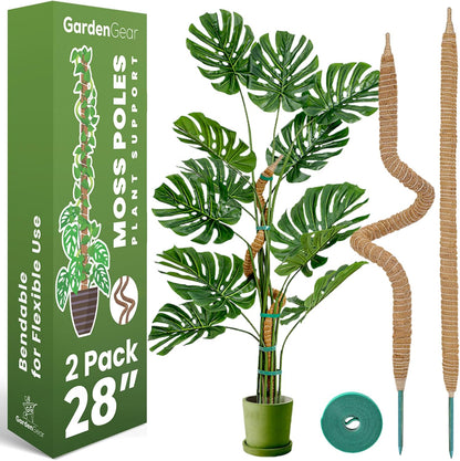 2 Pack 28 Inch Bendable Moss Pole Monstera Plant Support Stakes for Indoor Plants - Tall Moss Stick