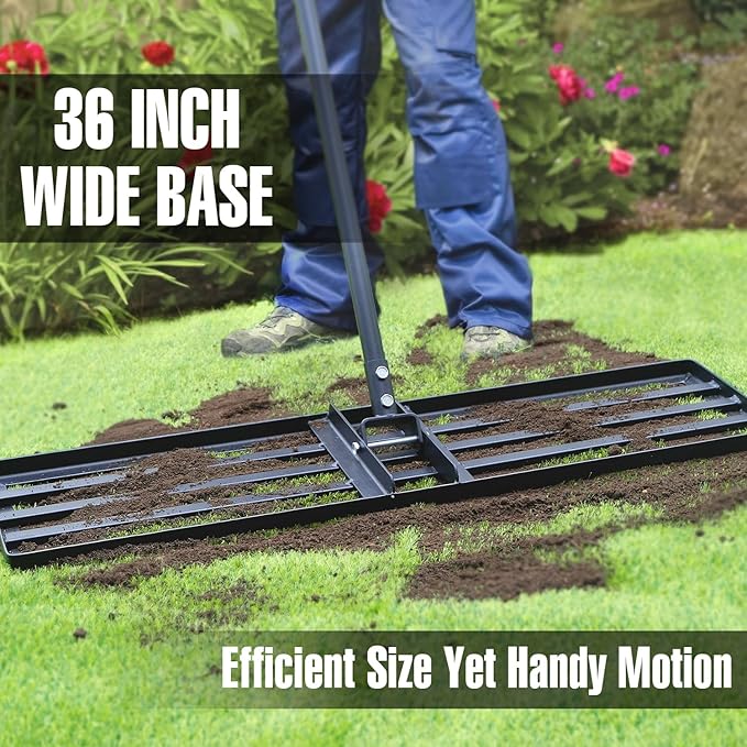 Jardineer Lawn Leveling Rake 36 Inches with 72 Inches Long Handle, Yard Leveling Rakes for Grass