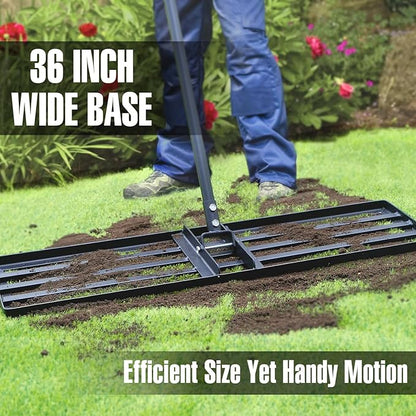 Jardineer Lawn Leveling Rake 36 Inches with 72 Inches Long Handle, Yard Leveling Rakes for Grass