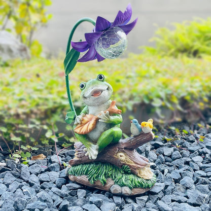 Garden Decor Statues, Outdoor Funny Frog Statue, Solar Frog Gift Sculpture Decoration for Home