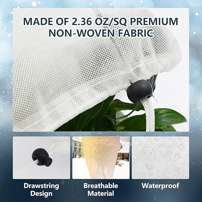 2 Pack Plant Covers Freeze Protection for Winter, 47.2"×31.5" Frost Cloths for Outdoor Plants Cold