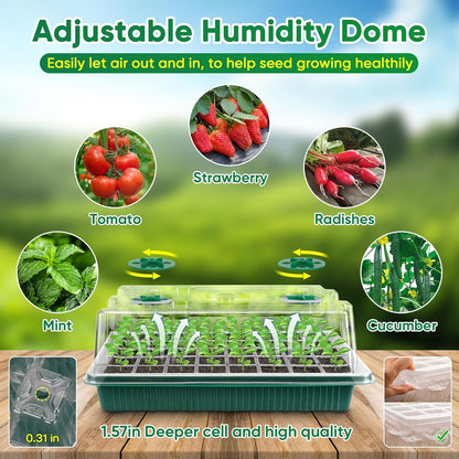 BlumWay 4-in-1 Seed Starter Tray with Grow Light &Heat Mat & Soil Meter Set,40-Cells Seedling Tray
