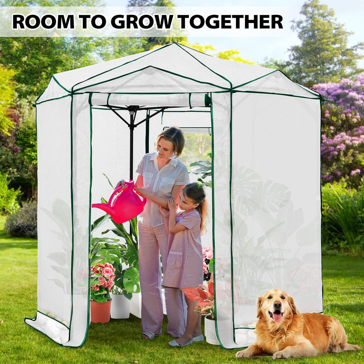 EAGLE PEAK 6.6x6.6 ft Hexagon Pop up Greenhouse, Portable Walk-in Grow Tent for Seed Starting