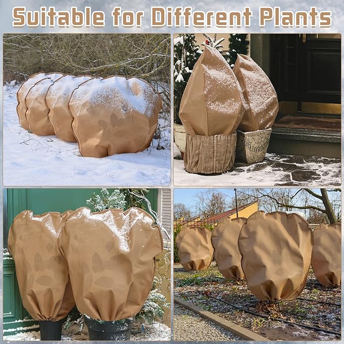 6 Pcs Winter Plant Covers Freeze Protection Reusable Plant Protector Bag with Drawstring Warm