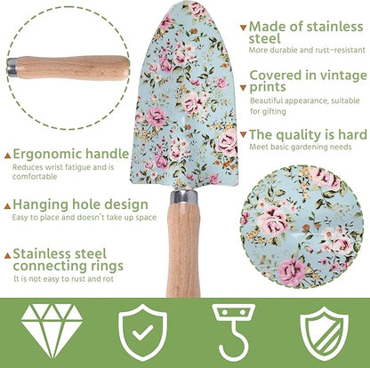 WNJ Gardening Tool Set, 10 PCS Heavy Duty Floral Pattern Garden Tools Set Kit, Complete Gardening