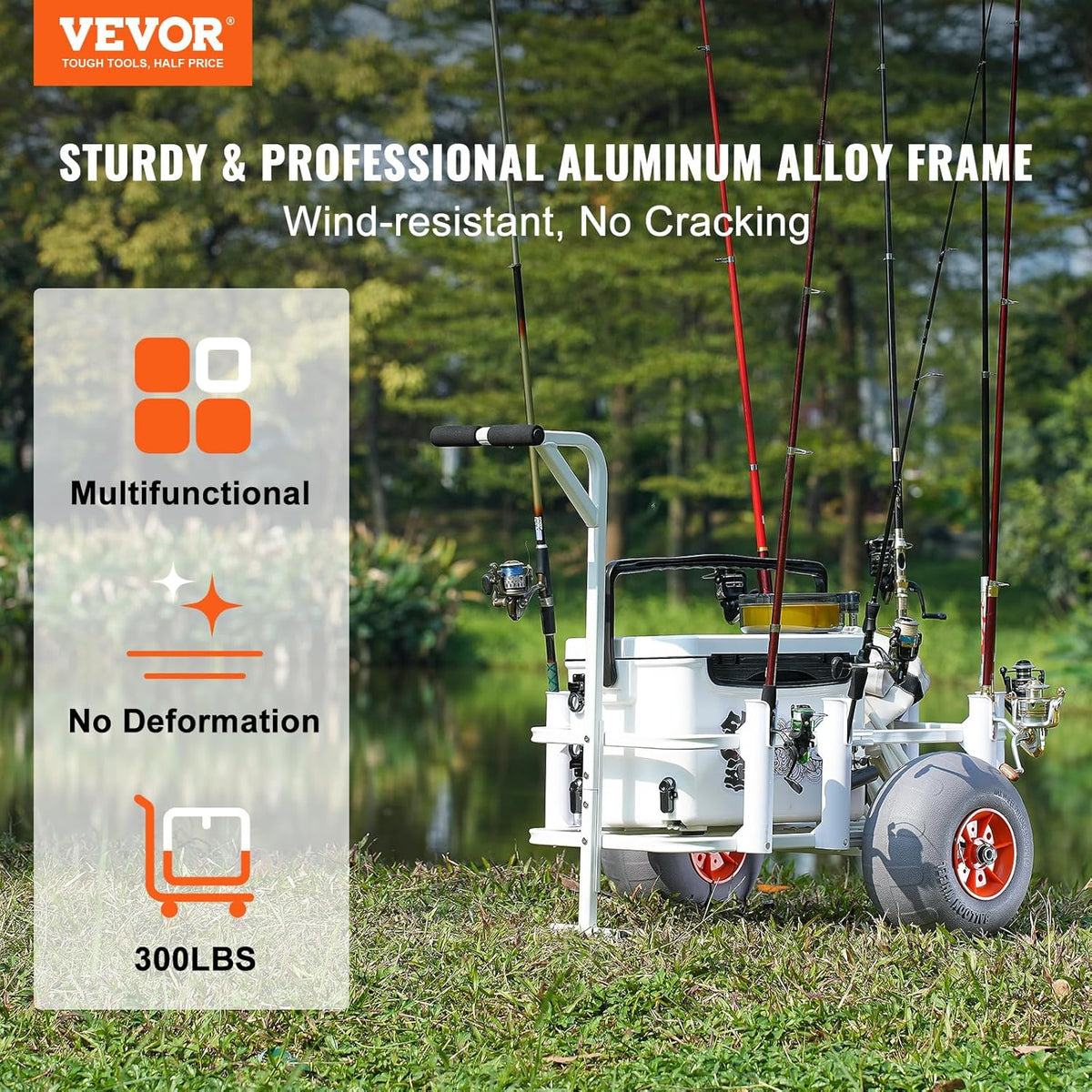 VEVOR Beach Fishing Cart, 300 lbs Load Capacity, Fish and Marine Cart with Two 13" Big Wheels PU