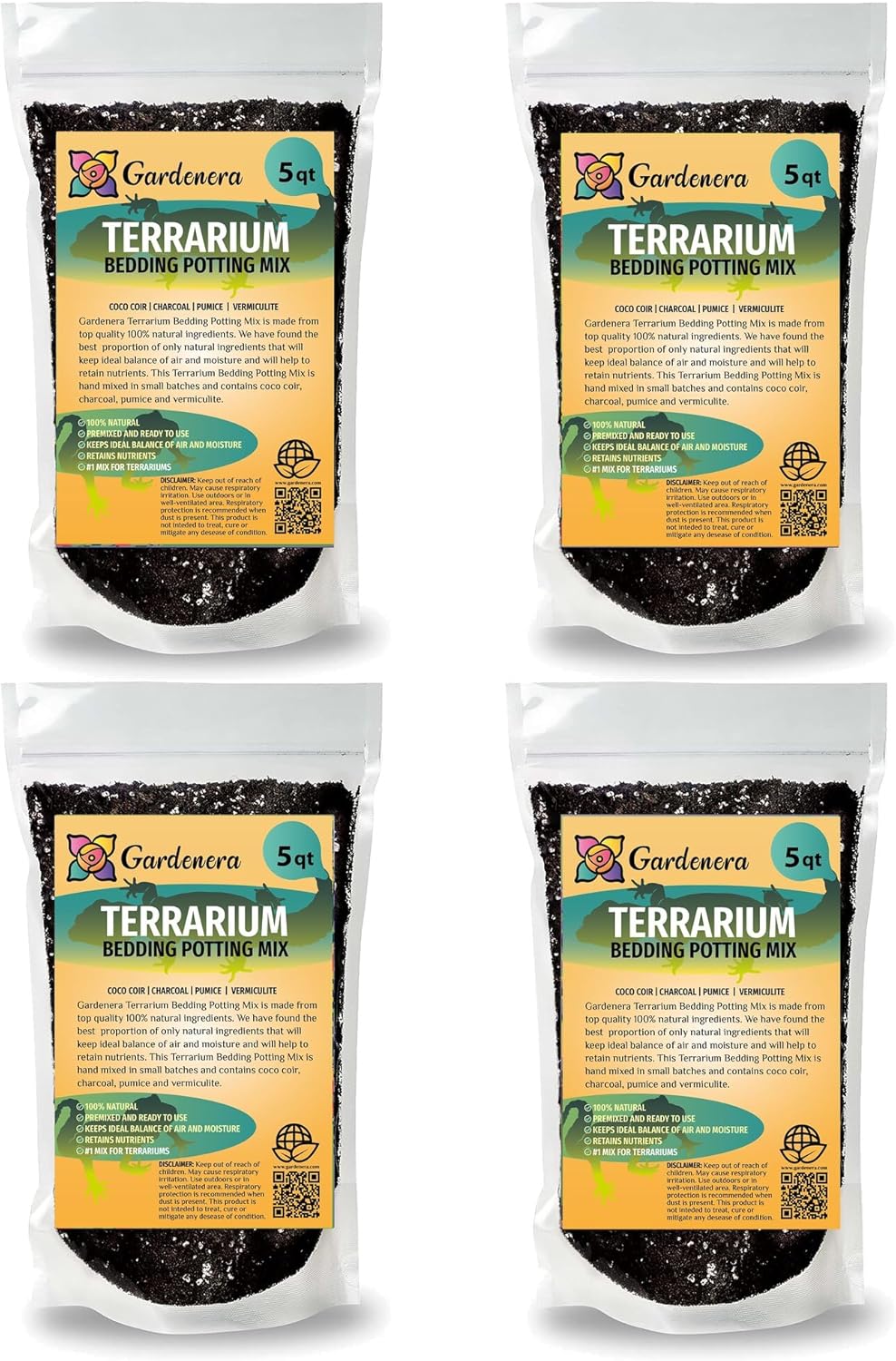 GARDENERA Terrarium Bedding - Custom Blend of Coco Coir, Charcoal, Pumice, and Vermiculite for