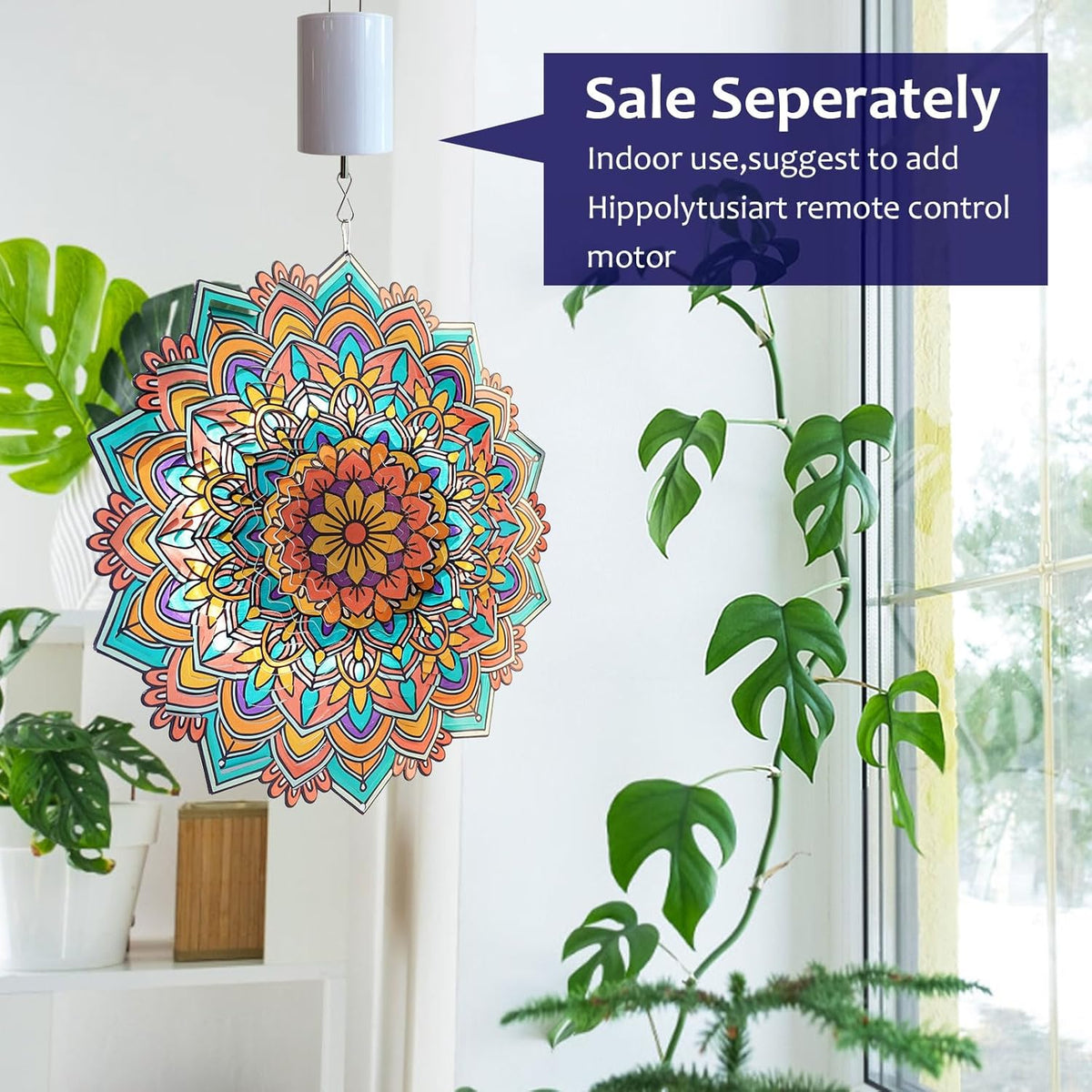 Mandala Daisy Wind Spinner - 12In 3D Kinetic Metal Wind Spinners, Stainless Steel Laser Cut Hanging