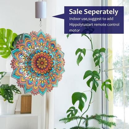 Mandala Daisy Wind Spinner - 12In 3D Kinetic Metal Wind Spinners, Stainless Steel Laser Cut Hanging