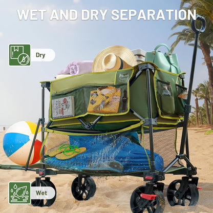 TIMBER RIDGE 400L Large Capacity Folding Double Decker Wagon with Brakes, 54" Extra Long Extender