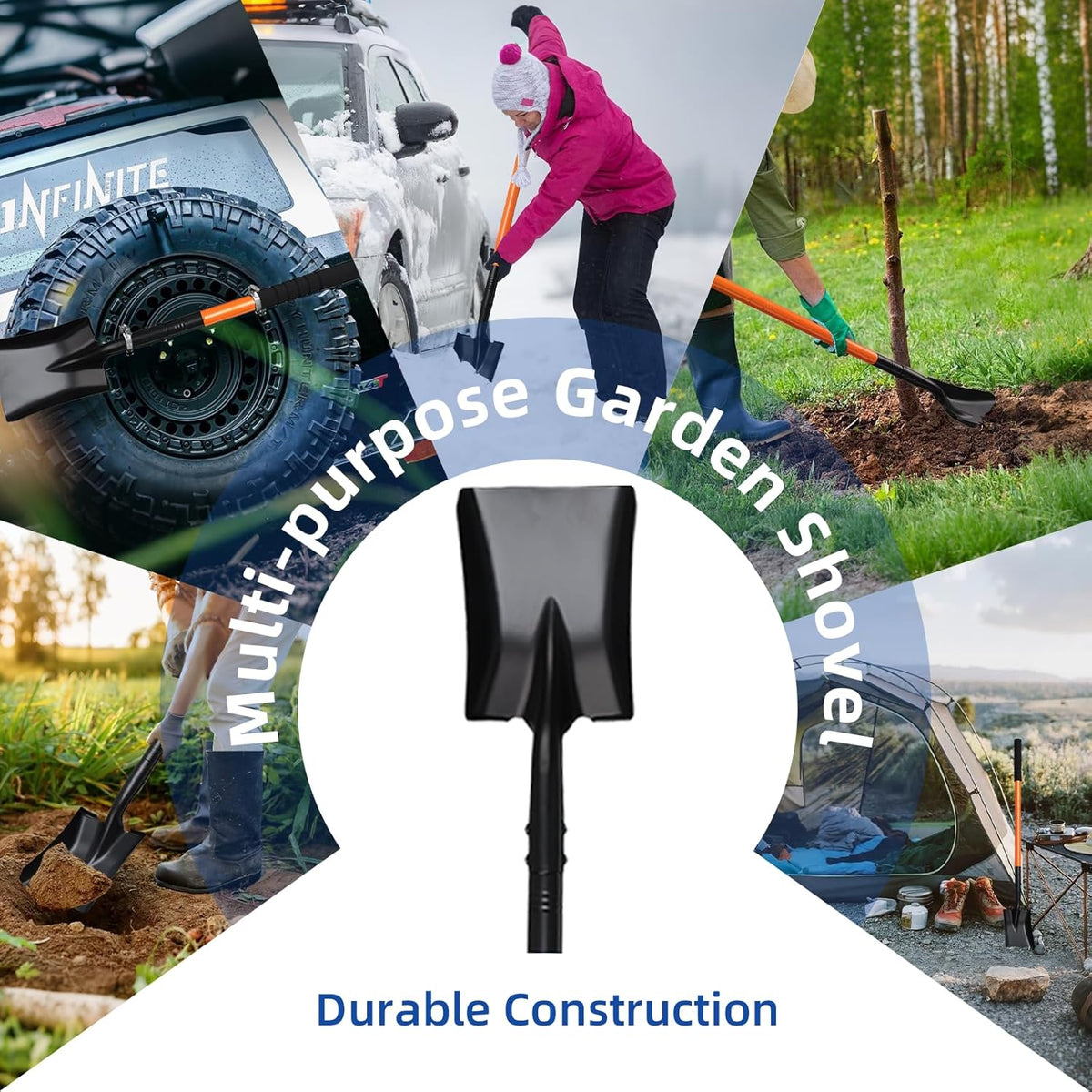 Small Square Shovel for Digging with Metal Handle, 43.3 Inch Heavy Duty Small Shovel, Trench