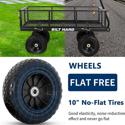 BILT HARD 10" Flat Free Tires Heavy Duty Garden Cart with 180° Rotating Handle and Removable Sides