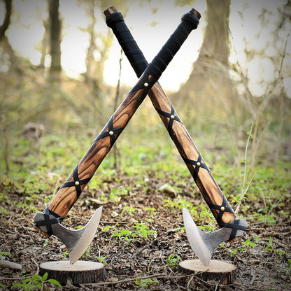 Pair of Ragnar Lothbrok Viking Axes – Hand-Forged High Carbon Steel Norse Bearded Axes Handcrafted
