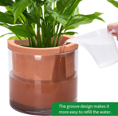 Phoenix Vine 10 Inch Self Watering Planter, White Terracotta Pot for Plants, Indoor Cylinder Terra