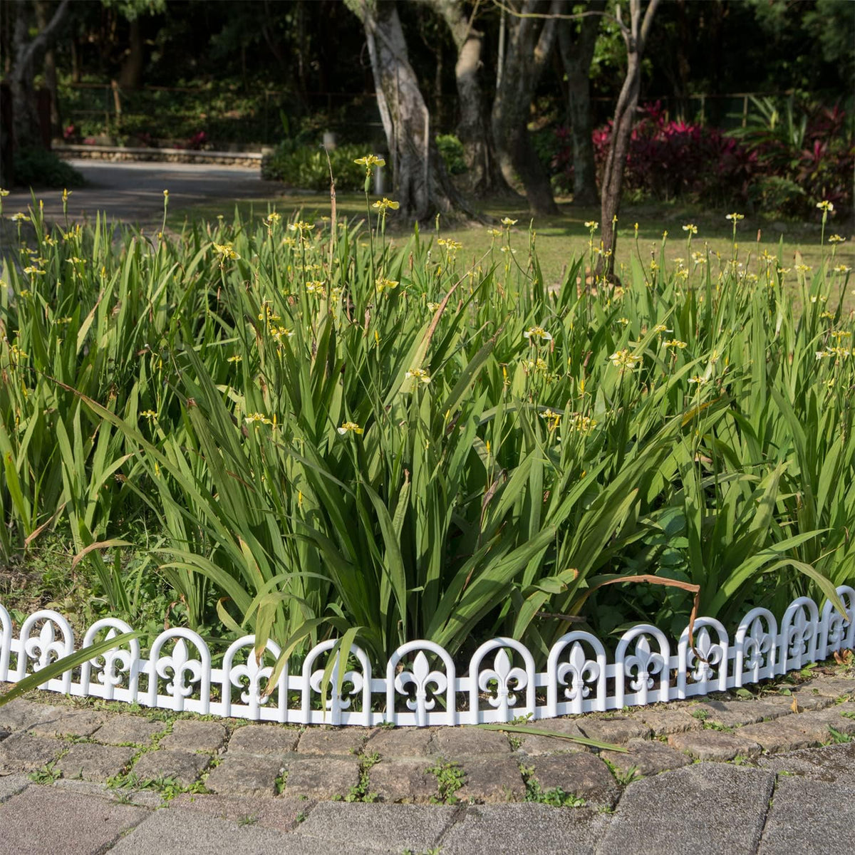 Evelyne White Garden Border Plastic Edging: Wrought Iron Design - 27pcs White Yard Landscaping