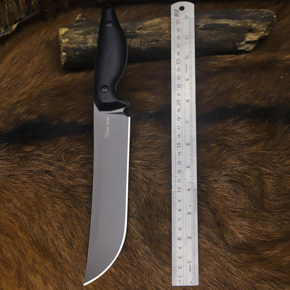 BA-KOR 5MM (9CR18MOV) steel 12.8'' full tang camping knife +K sheathing &5.9" cerium igniter can be