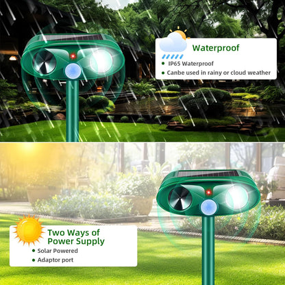 4 Pack Solar Ultrasonic Animal Repellent Outdoor Squirrel Raccoon Fortress Pro,Cat Deer Repellent