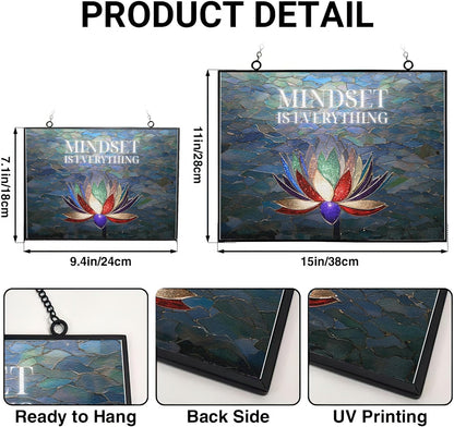 Customized Rectangle Lotus Motivational Wall Art Stained Glass Suncatcher Window Hanging, Gothic