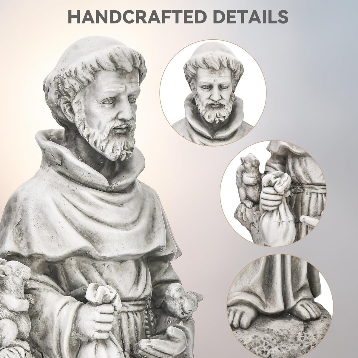 St Francis Garden Statue, Catholic Religious Outdoor Sculpture for Prayer and Meditation, 30.7”