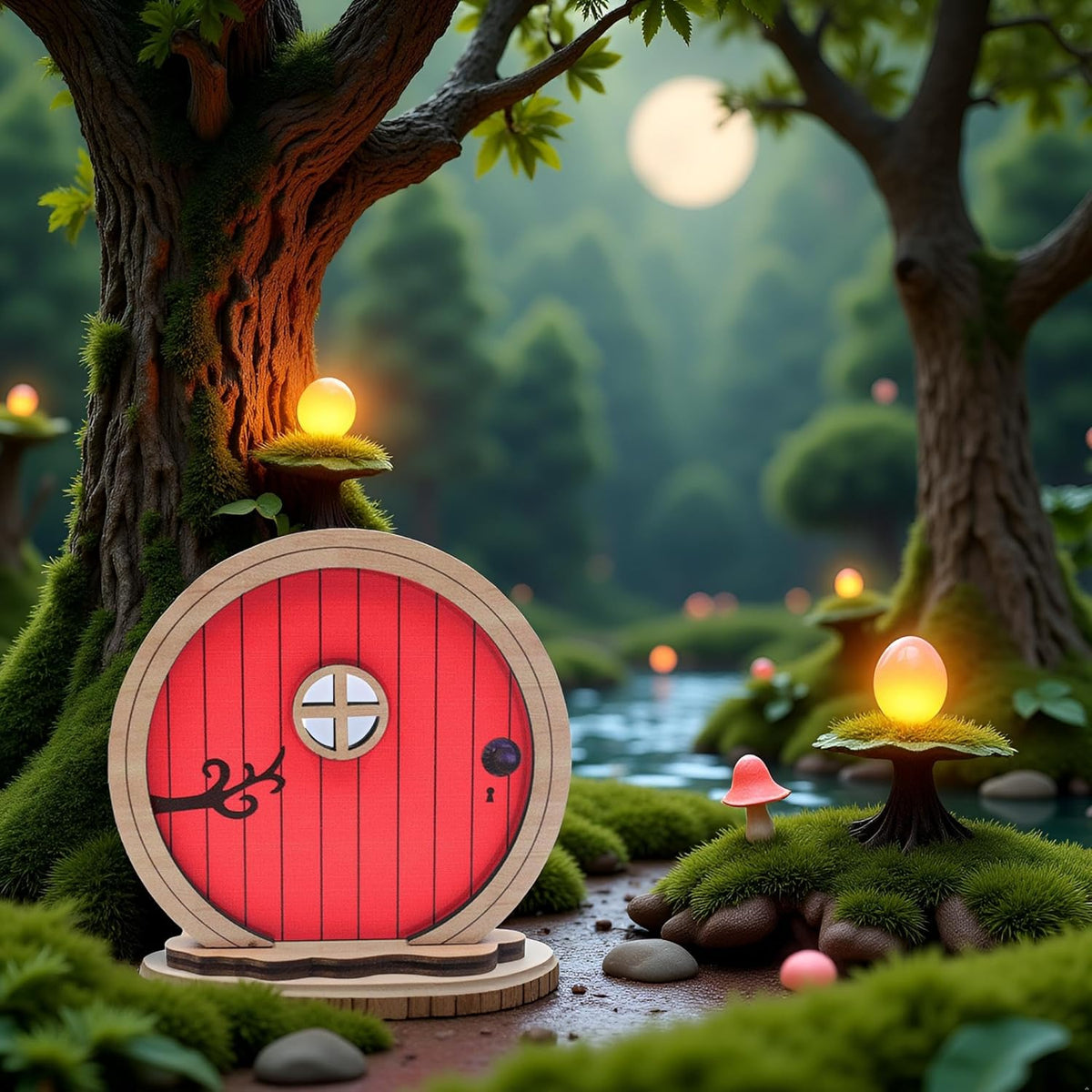 Red Fairy Garden Door,Tree Fairy Doors Decoration for Trees Outdoor and Tree Trunk,DIY Mini Garden