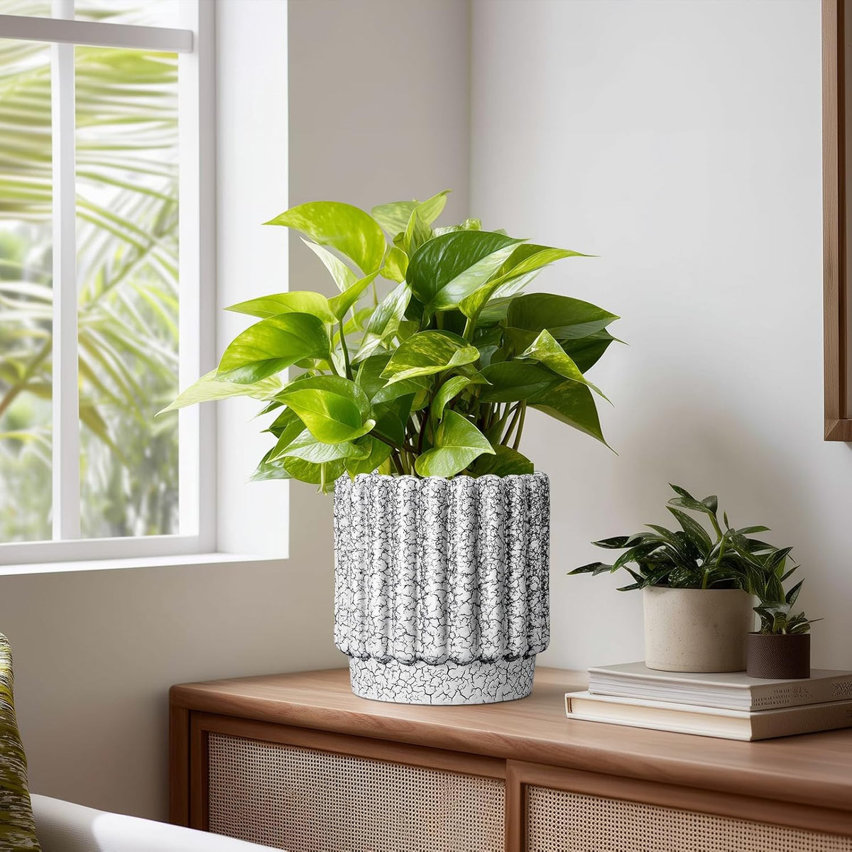 Ceramic Pots for Plants - 7.6 Inch Ceramic Planter with Drainage Hole, Round Flower Pots for Indoor