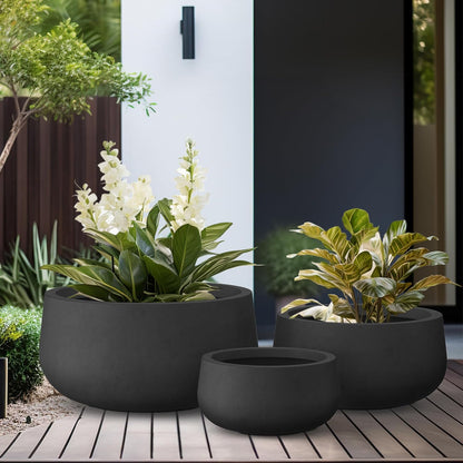 Kante 19.6",15.7",11.8" Dia Round Concrete Planters Set of 3, Outdoor Indoor Garden Plant Pots with