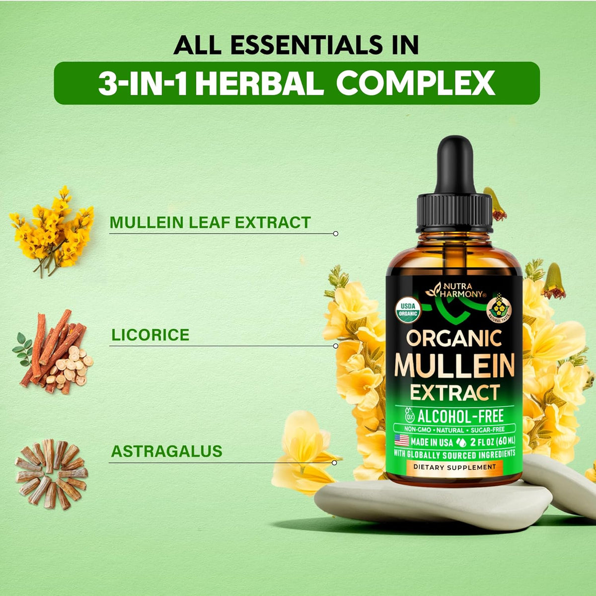 Mullein Drops for Lungs - USDA Organic Liquid - Mullein Leaf Extract Supplement - Made in USA
