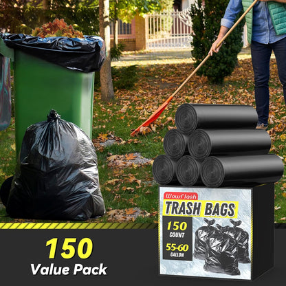 150 Count 55-60 Gallon Trash Bags, Sturdy & Tear-Resistant Commercial Can Liners 55 Gallon, Large