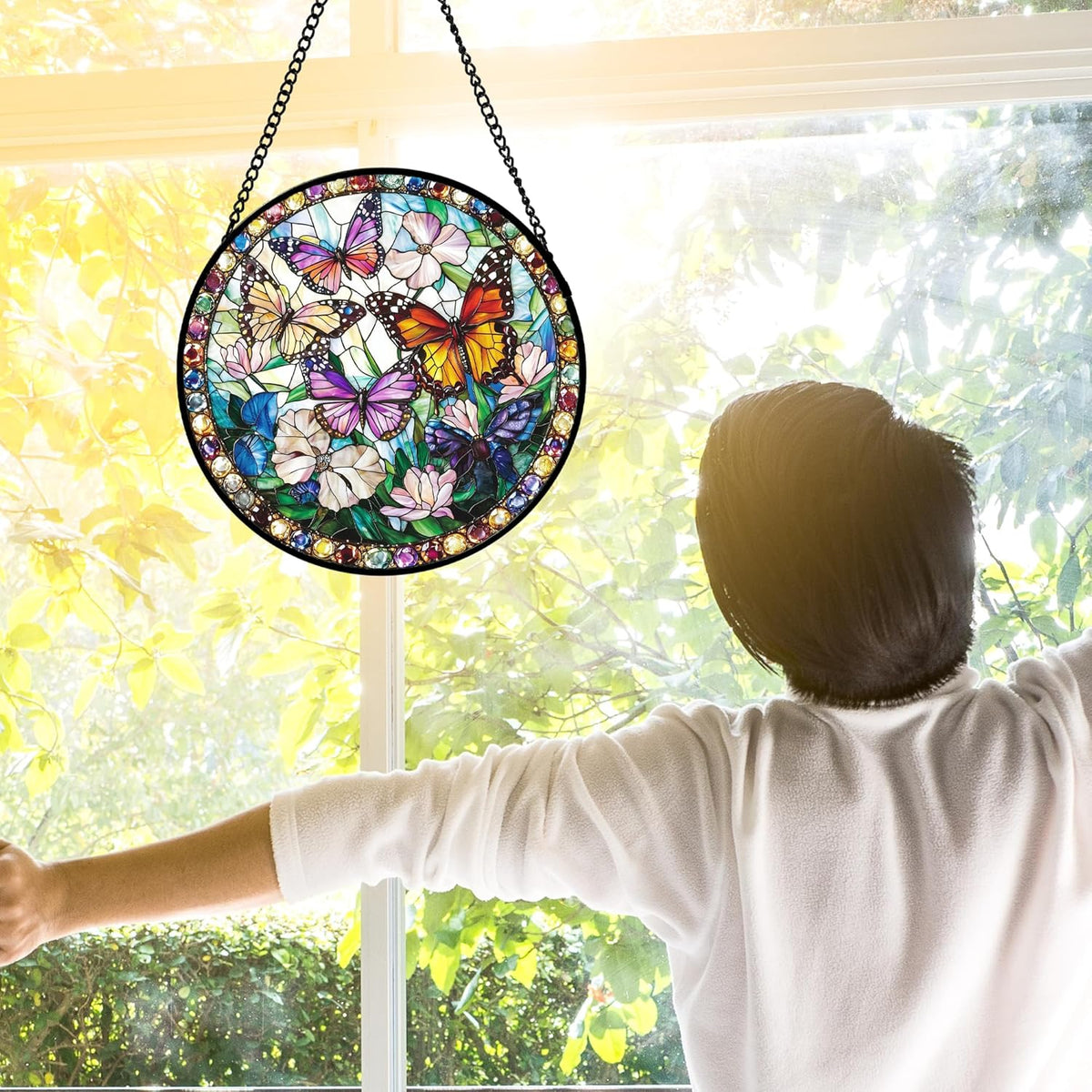 Stained Glass Window Hanging, Colorful Butterfly Suncatcher for Doors Home Sun Catchers Decoration