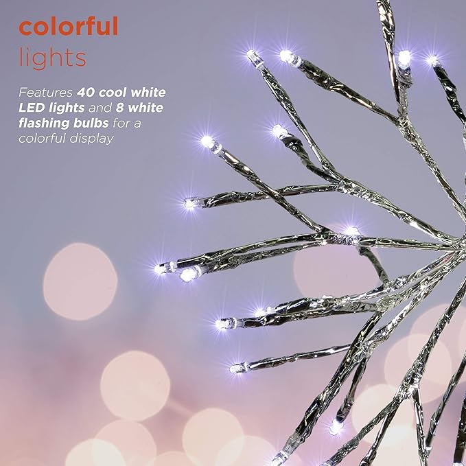 Alpine Corporation | 10"H Indoor Christmas Snowflake Ornament with White LED Lights — Elegant Glowing Silver Holiday Décor for Tabletops & Mantels