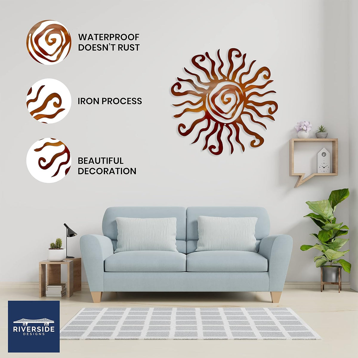 Riverside Designs Wacky Sun Metal Wall Art Indoor/Outdoor Decor - 24" Copper Rust Proof Wall