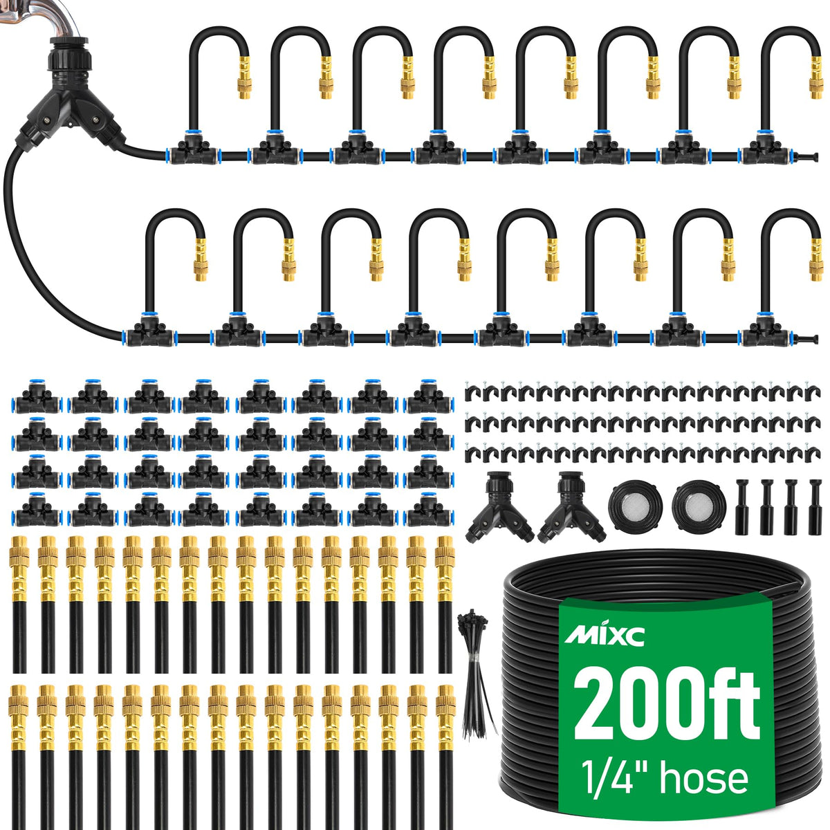 MIXC 200Ft 1/4" Drip Irrigation System,2026-Upgrade Garden Irrigation Kit with 32pcs Adjustable