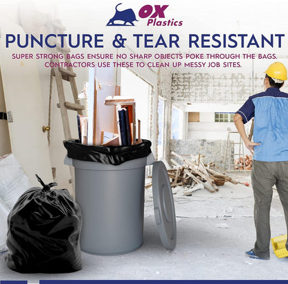 Ox Plastics Trash Can Liners Bags - 60 Gallon Capacity & 2mil Thick Extra Heavy Duty Strength