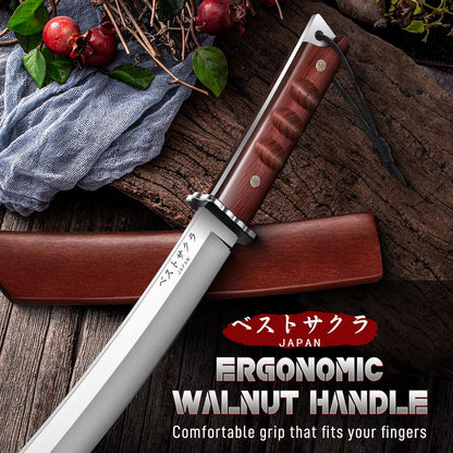 Japanese Fixed Blade Knife - Tanto Knives with Wooden Sheath - Survival Knives with Full Tang