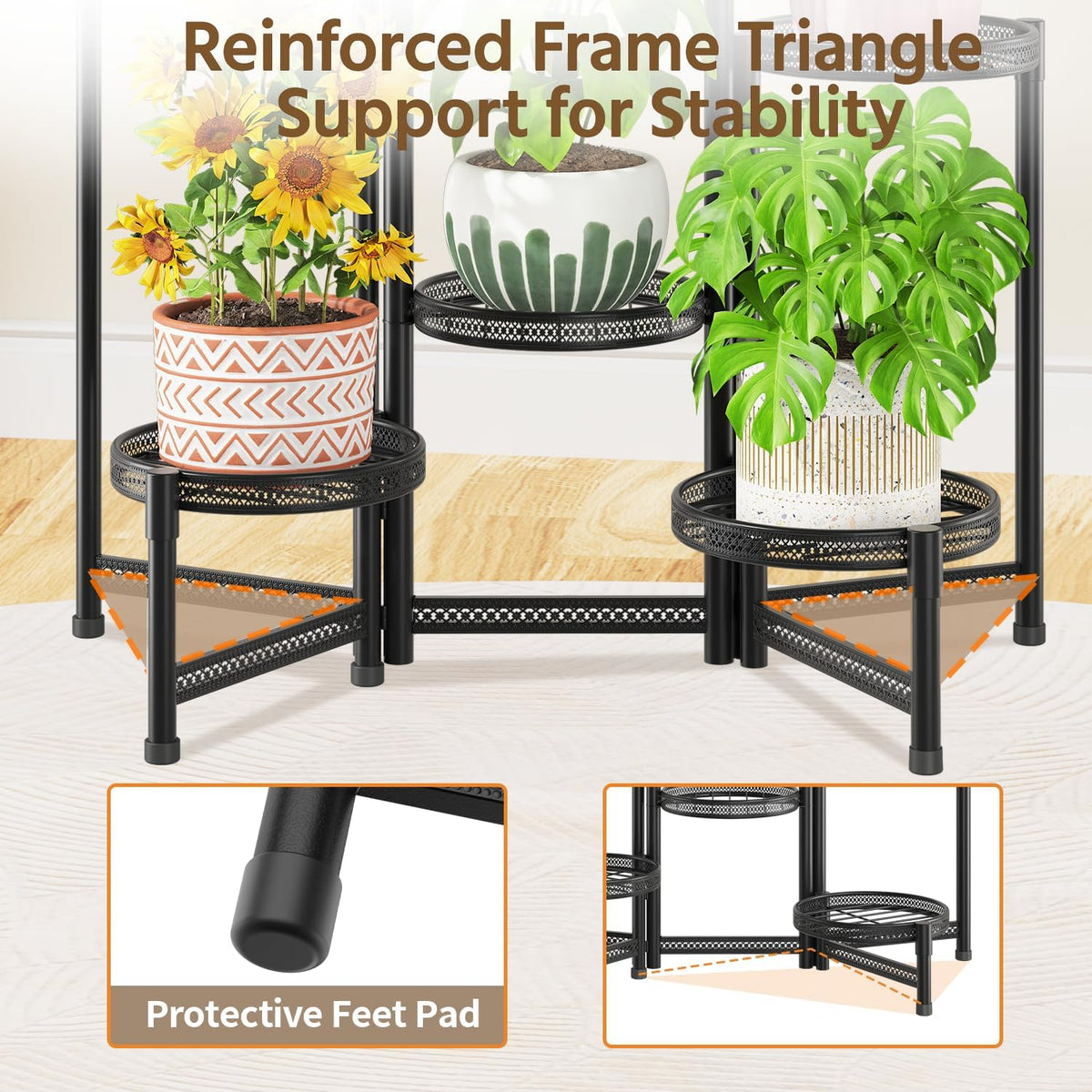 LASZOLA 6 Tiered Folding Tall Plant Stand for Indoor Outdoor Corner, Larger Heavy Duty Metal