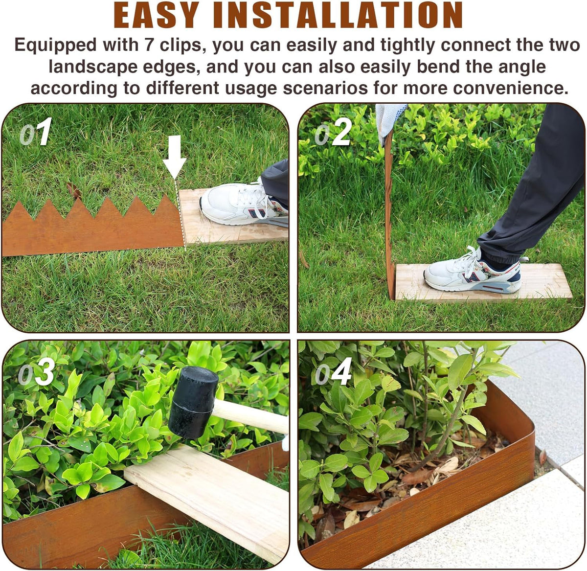 40" L X 6" H Corten Steel Landscape Edging,6 Pack Landscape Edging with 7 Clips and Gloves,Garden