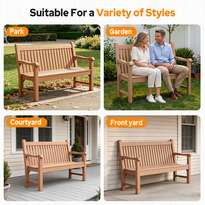 Psilvam 2-Person Outdoor Bench with 700 Lbs Weight Capacity, Teak