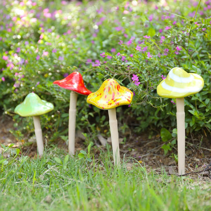 Ceramic Mushroom Garden Decor - 4pcs Ceramic Mushrooms for Garden, Mushroom Statue Decor, Fairy