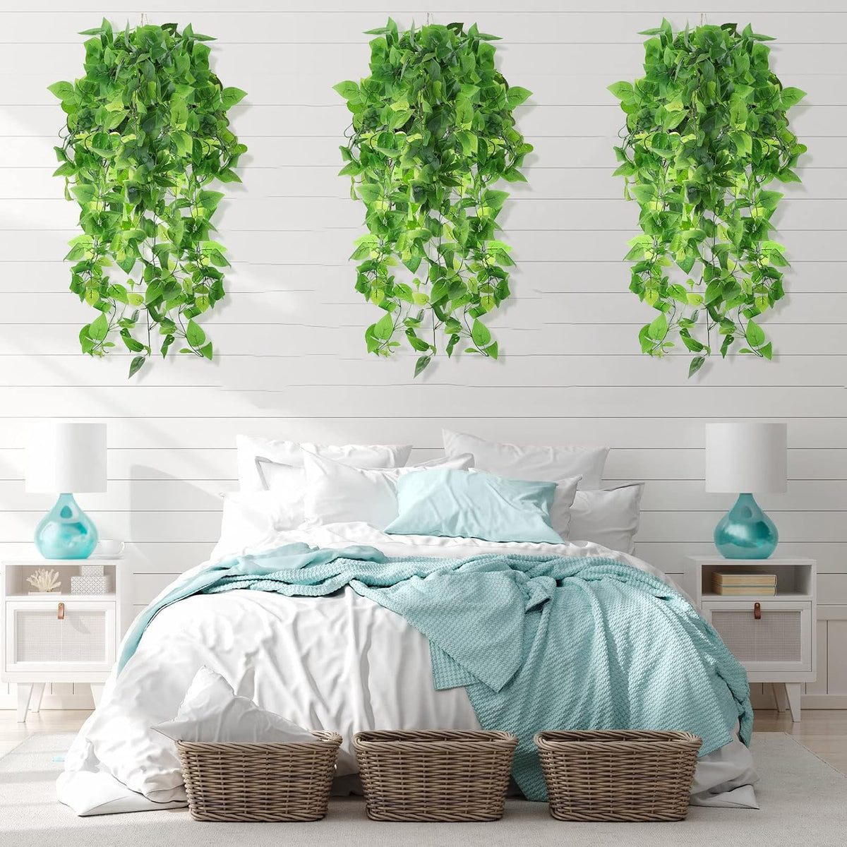Hoteam 12 Pcs Artificial Hanging Plants 32 Inch Fake Ivy Vines with Fake Leaves Patio Artificial