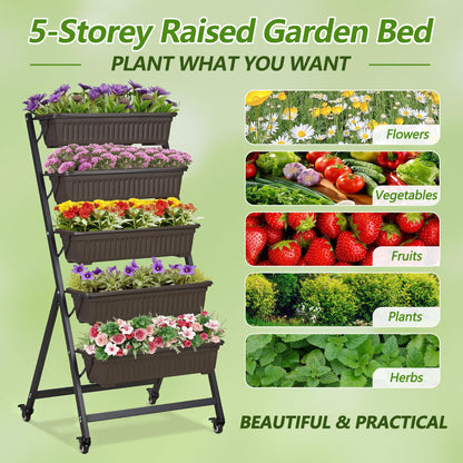 VECELO 5-Tier Vertical Garden Bed, Freestanding Elevated Raised Garden Planter with 5 Garden